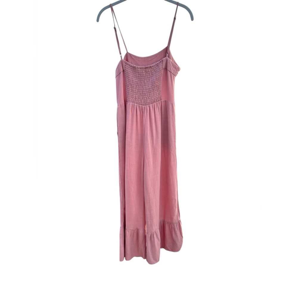 VERY J Pink Linen Blend Wide Leg Jumpsuit Smocked Back Boho Coastal Summer M - Picture 3 of 7
